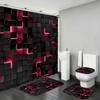 4Pcs Shower Curtain Set with Non-Slip Bath Mat, Toilet Lid Cover, Contour Rug & 12 Hooks, Bathroom