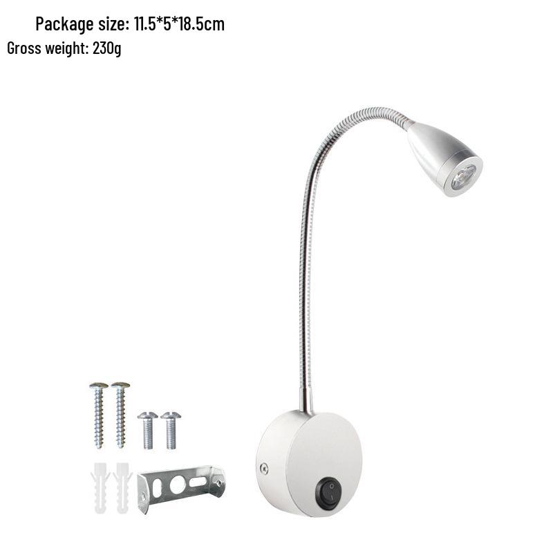 3W LED Svanehals Leselampe, Veggmontert Nattbordsspotlight