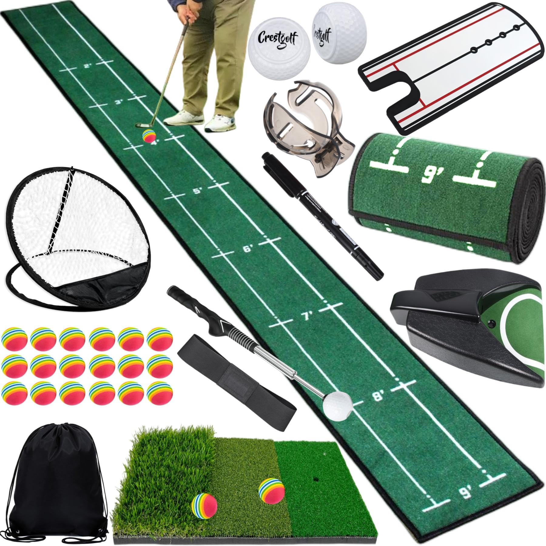 

Gavit Тренировка подхода и патта в гольфе Включает Авто 20 ЭВА и коврик для сумки для хранения, оборудование, набор из 12 предметов, паттер, сетка, возвращатель, 3-сторонний