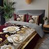 3pcs Elegant Burgundy & Golden Rose Floral Bedding Set - Luxury Soft Brushed Texture Duvet Cover with 2 Pillowcases, All-Season