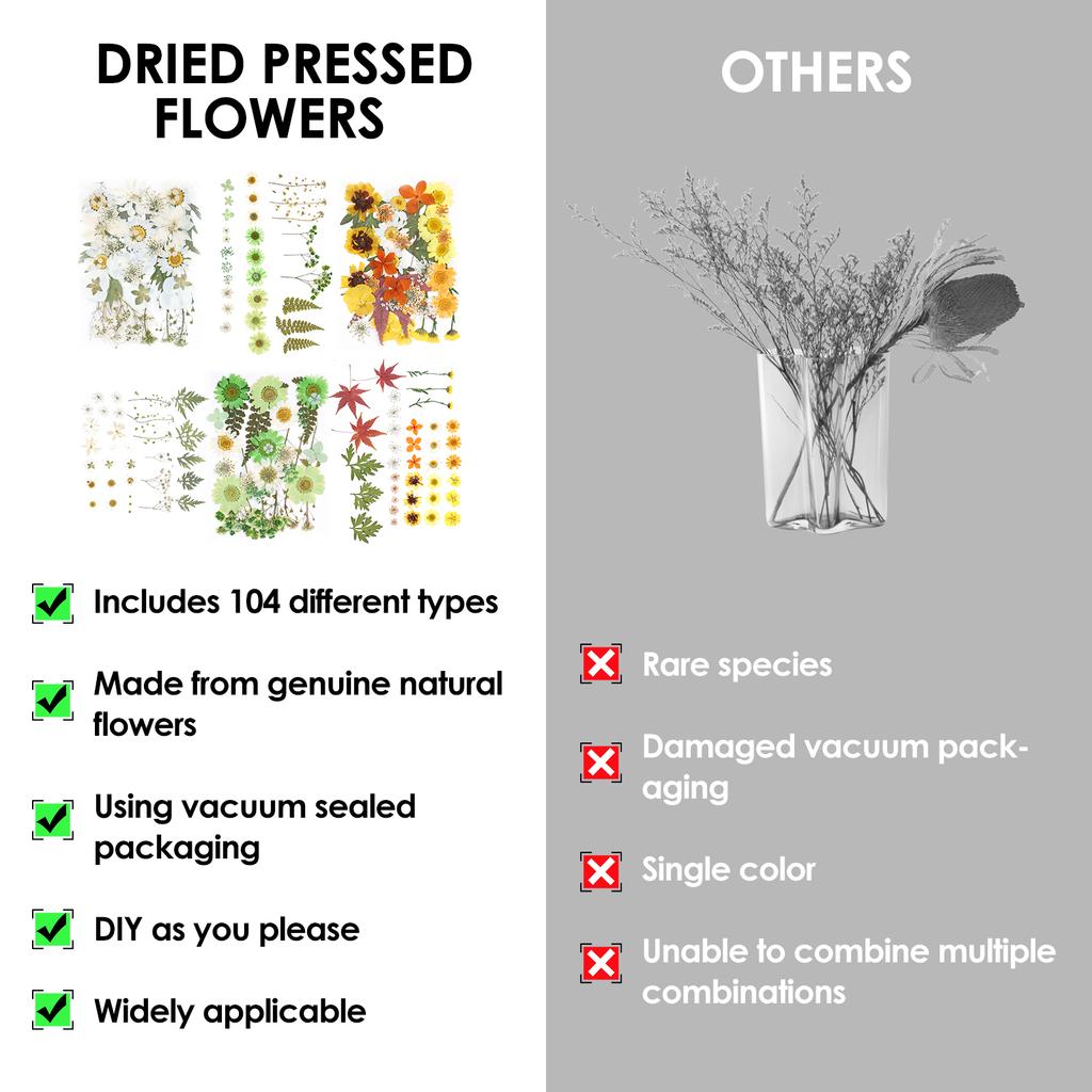 104/96/94Pcs Pressed Dried Flowers Set Real Natural Pressing Floral Leaves DIY Multipurpose Real Pressed Flowers Dry Leaves Kit