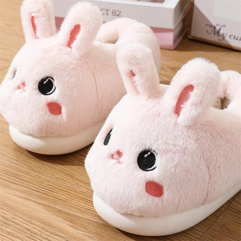 Cartoon Rabbit All-inclusive Heel Cotton Slippers Female Cute Winter Indoor Home Non-slip Cotton Plush Cotton Shoes Winter