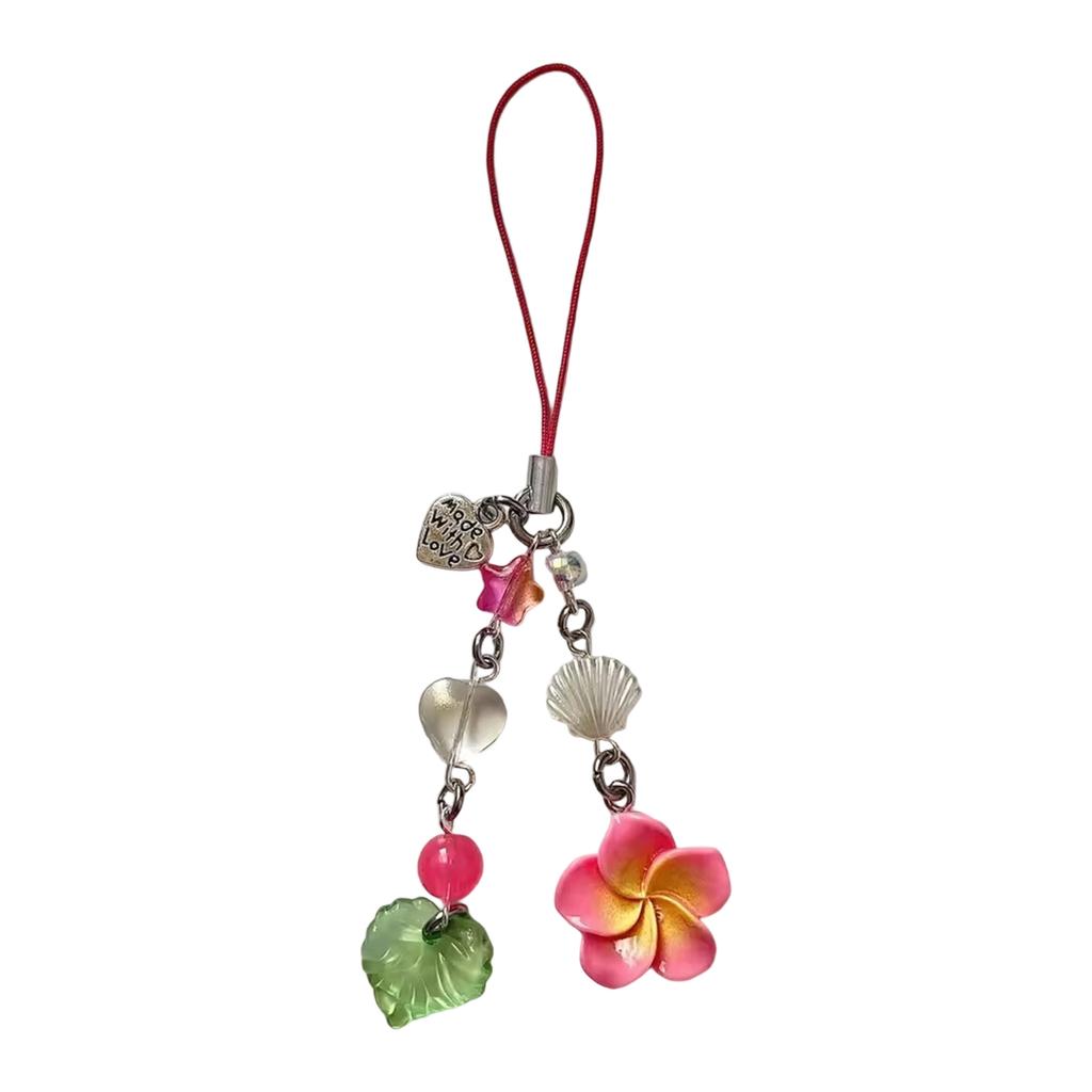 Elegant Phone Chain Cuteness Phone Lanyard Heart Shape Hanging Pendant with Plumeria and Tassels Alloy Texture for Woman