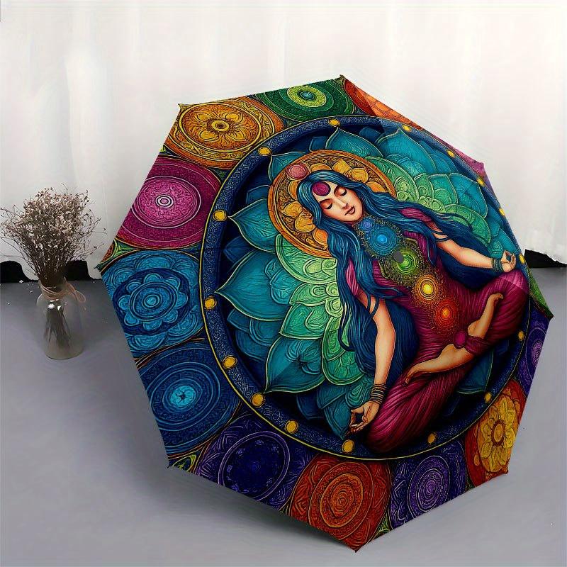 Chakra Balance Meditation Mat: Enhance Your Yoga Practice with Vibrant Energy CirclesUmbrella with Cute Design, Portable 3-Fold Compact Umbrella for M