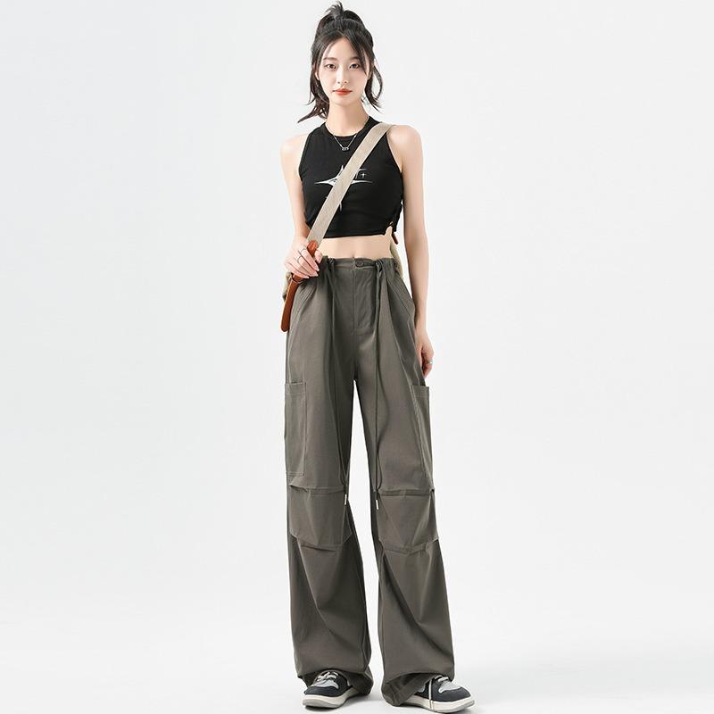 Overalls Women's Autumn High Waist Skinny Loose Straight Paratrooper Pants Lazy Quick Drying Casual Wide Leg Sweatpants