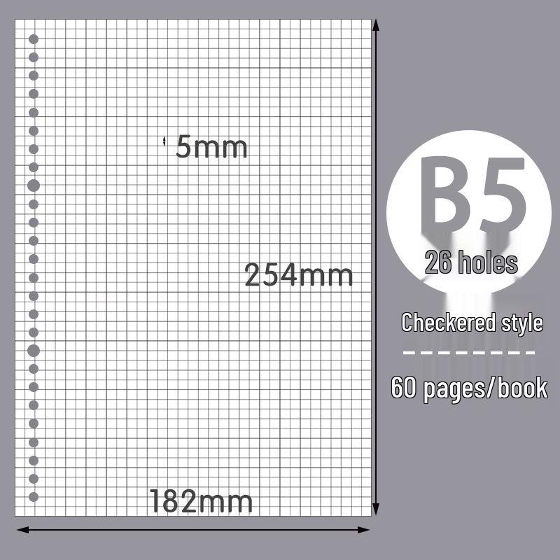 Recambio para Cuaderno de Hojas Sueltas Partner Cuatro Lados: B5 y A5, 26/20 Agujeros, Papel Cuadriculado Rayado