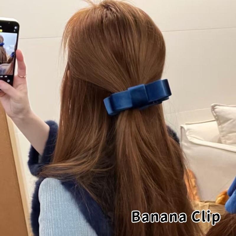 Korean Double-Sided Velvet Bow Banana Clip Women'S Autumn And Winter Temperament Elegant Ponytail Vertical Clip Hair Accessories