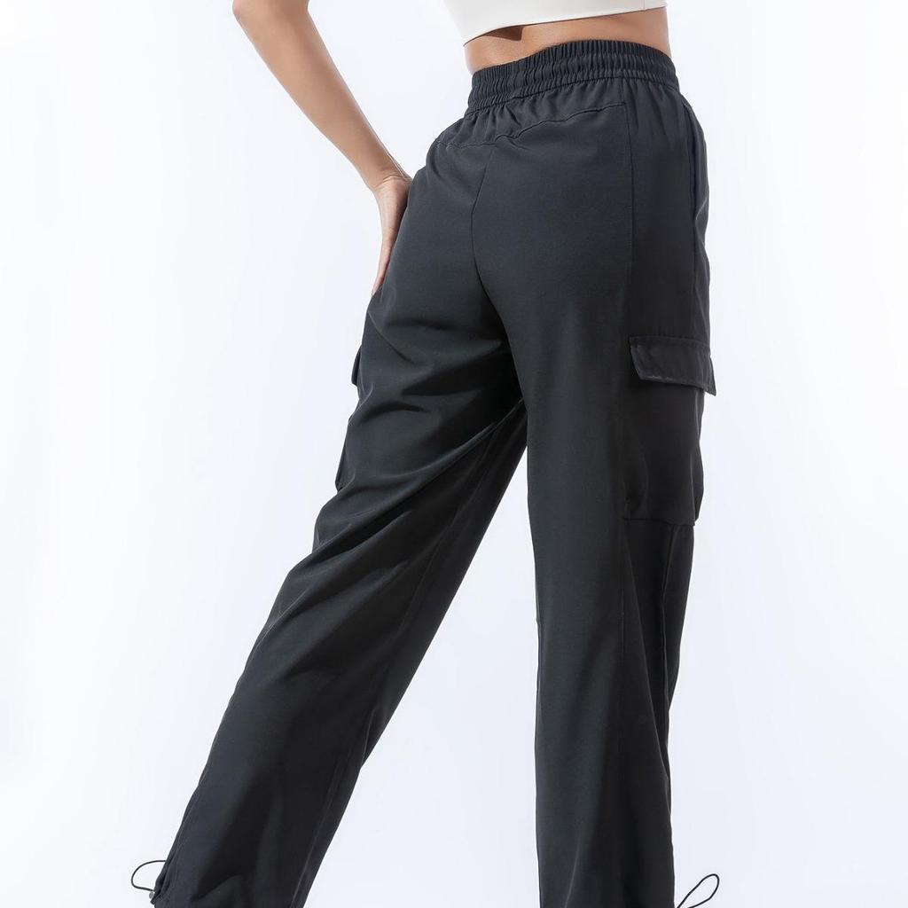Women's Quick-Dry Summer Cargo Pants - Tapered, Breathable, Loose, Cuffed, Wide-Leg, Elastic, Thin Style for Running and Sport Activities.