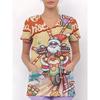 Womens V-Neck Short Sleeve Nursing Scrub Top With 3D Cartoon Print Comfortable Workwear Casual Medical Uniform