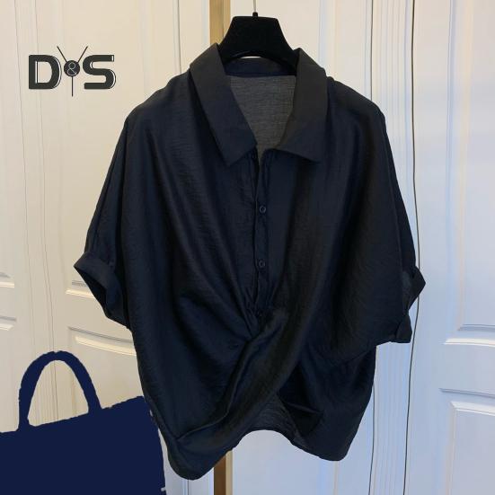 Ženy Léto Košile s klopou Topy Batwing Krátký rukáv Křížový Nepravidelný design Jednoprsé Topy Ležérní oblečení Streetwear