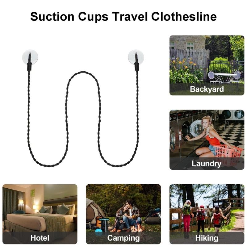 2pcs 2.8M Travel Clotheslines Business Outdoor Camping Drying Tools Non-Slip Clothes Line with Hooks Suction Cup Elastic