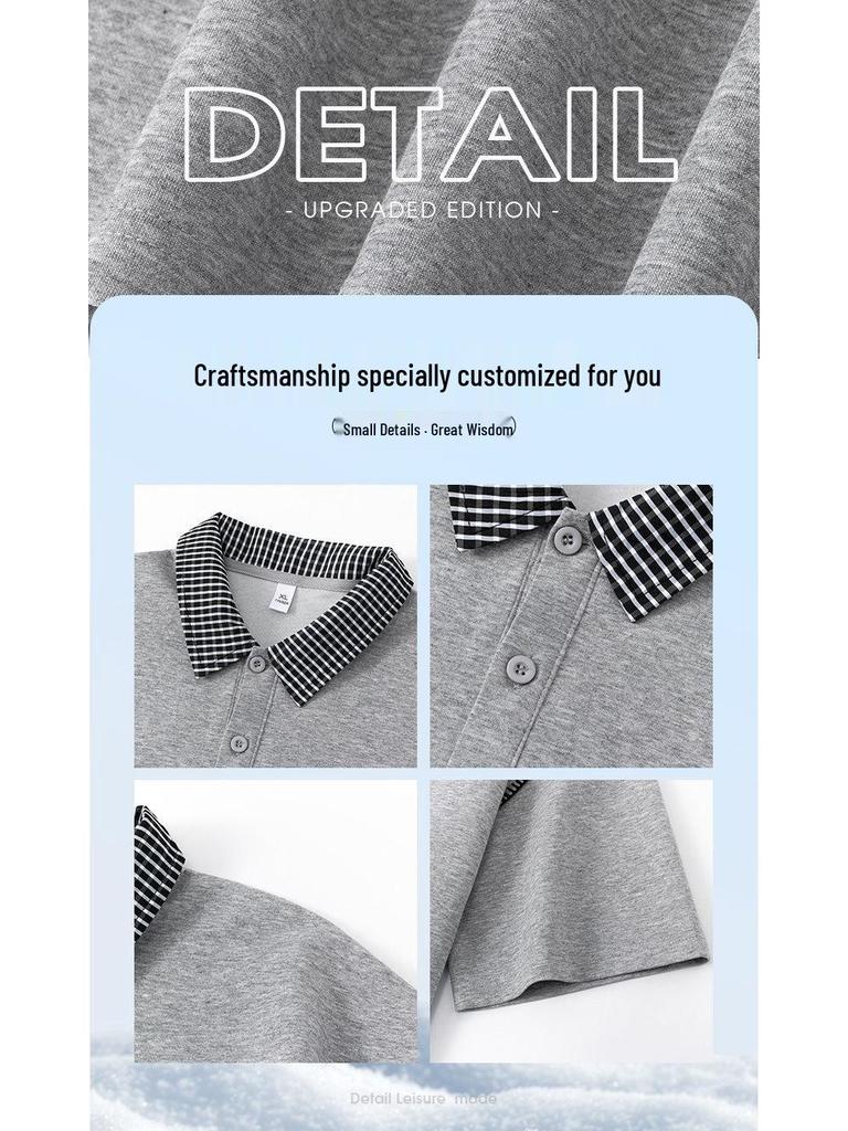 Men's Plaid Lapel T-Shirt, Fake Two-Piece, Breathable, Loose Fit, Spring/Summer, Five-Point Sleeve, Casual Top