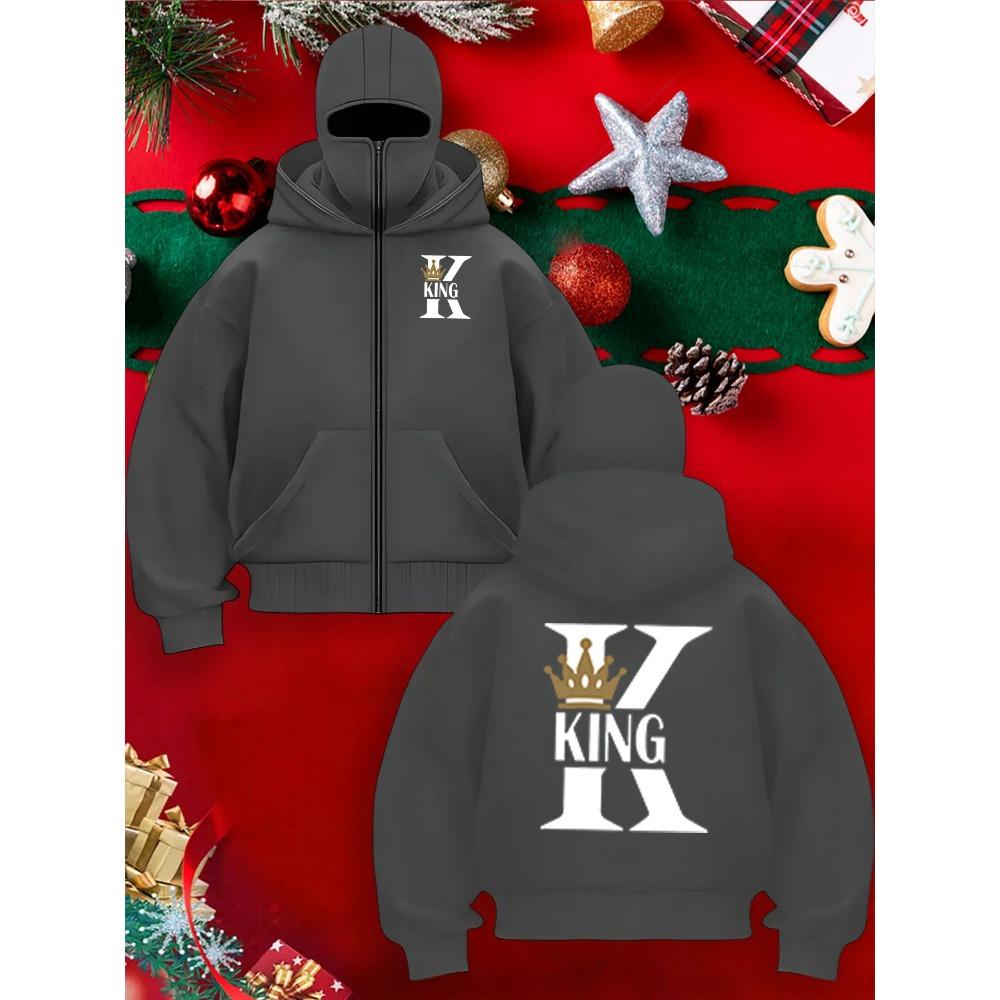 Autumn Men Gothic Harajuku Winter Item Double Hooded King Printed Sweatshirt Men's Hooded Mask Zipper