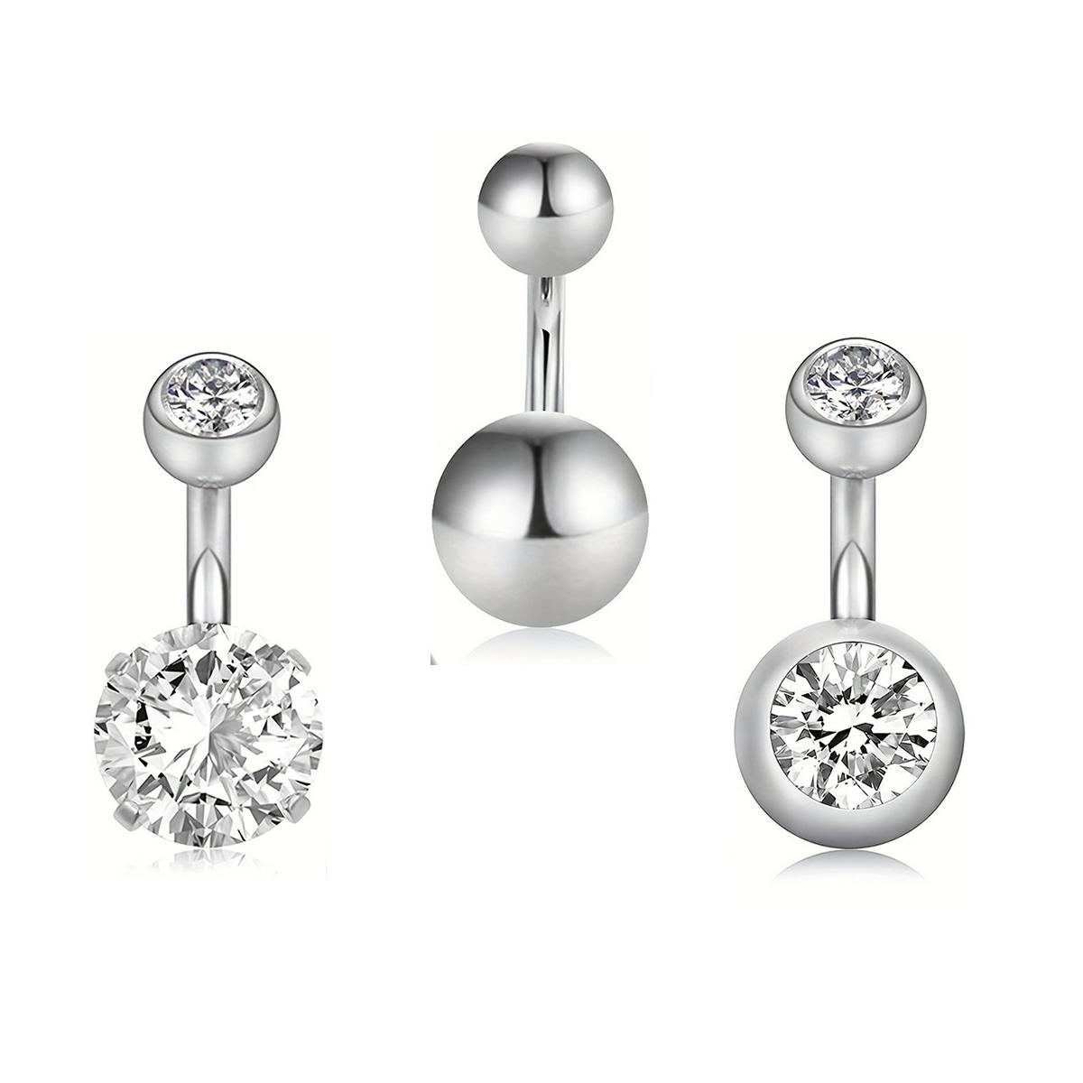 3 Stück kurze Bauchnabelringe, 6 mm Stablänge Edelstahl 14G Kleine Bauchnabelringe, Bauchnabelpiercing Schmuck silber