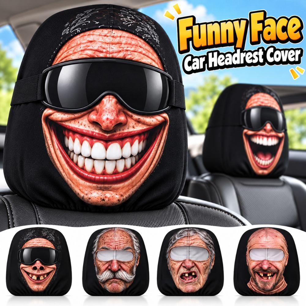 Funny Face Print Car Seat Cover Double Sided Car Pillowcase New Car Seat Headrest Universal