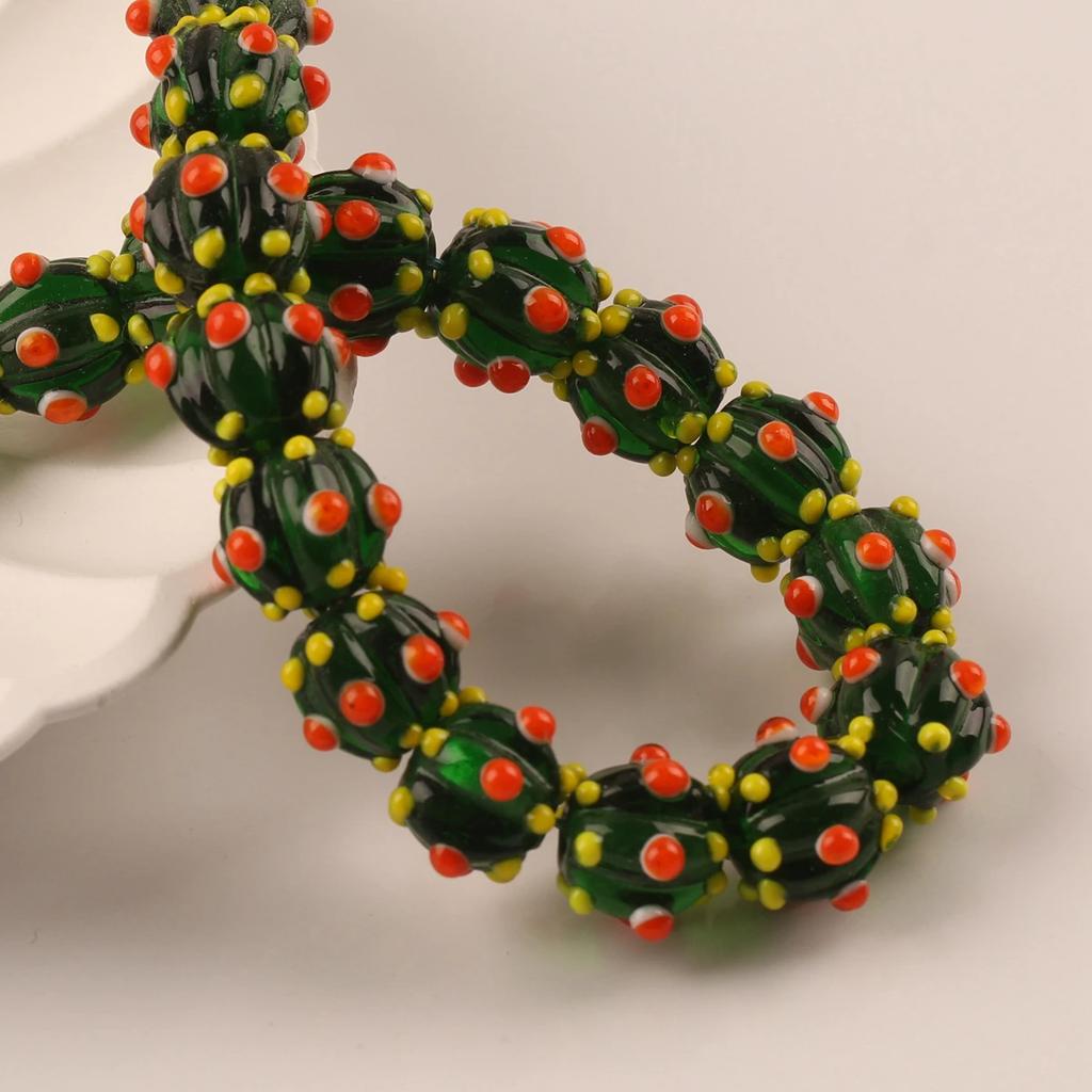 10pcs 12mm Round Pumpkin Shape Spots Handmade Lampwork Glass Charm Loose Beads for Jewelry Making Accessories DIY Crafts Findings