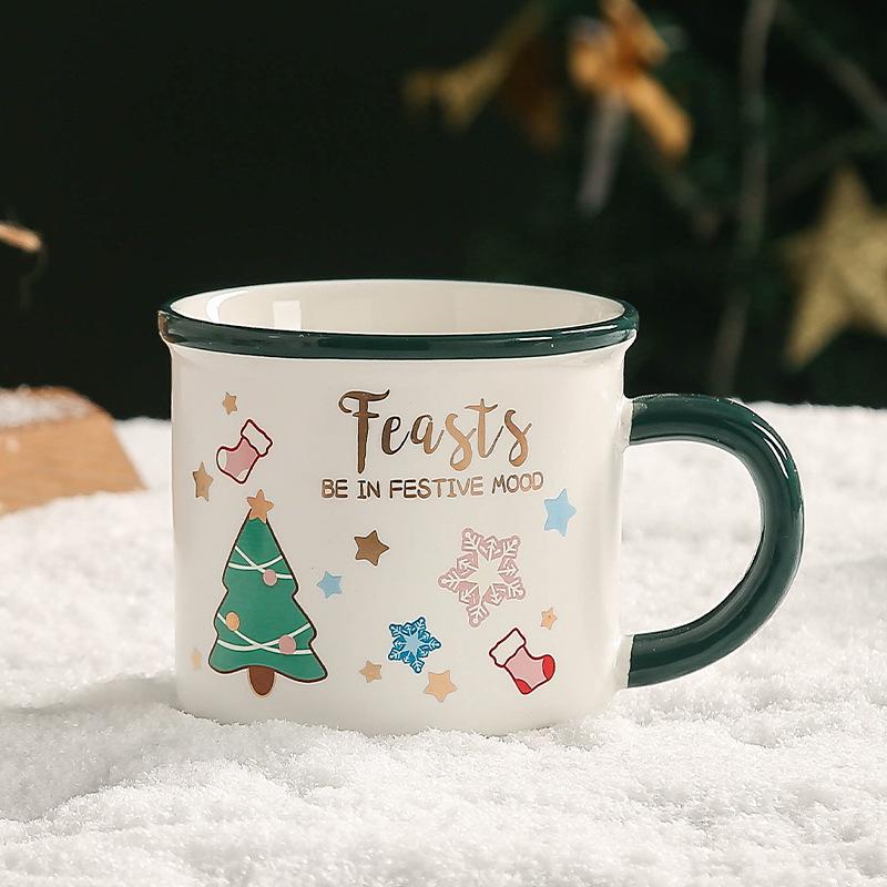 Christmas Ceramic Cup Souvenir Mug Creative Gift Box with Lid Spoon Couple Water Cup Christmas Gift Cup
