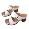 2025 Foreign Trade Summer New European and American Style One-word Solid Color Large Size Thick Heel Round Head Cool Slippers