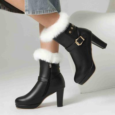 Boots Woman Winter Warm Shoes Women'S Leather Block Heel Ankle Boots Fashion Studded Ankle Strap Punk Boots For Women Trendy