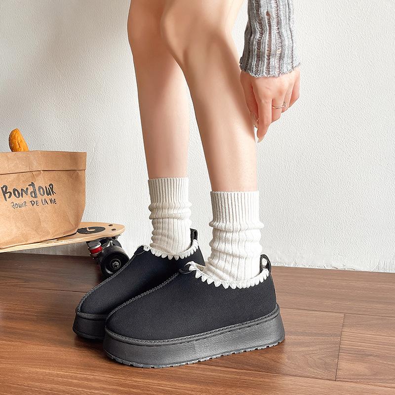 

2025 зима новая мода корейская версия сумка голова тапочки маффин подошва замша утолщенные хлопковые тапочки теплые зимние ботинки женские 42