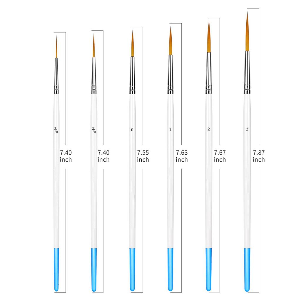 Künstlerpinsel-Set, 6-teilig, dünner Stift, extra lang, feine Spitze, Liner-Spitze #000#00#0#1#2#3, Modellbau, Nägel, Acryl, Öl, Aquarell