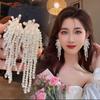 French Retro Pearl  Bow Tassel Dangle Earrings For Women  Elegant Tassel Jewelry Party Gifts