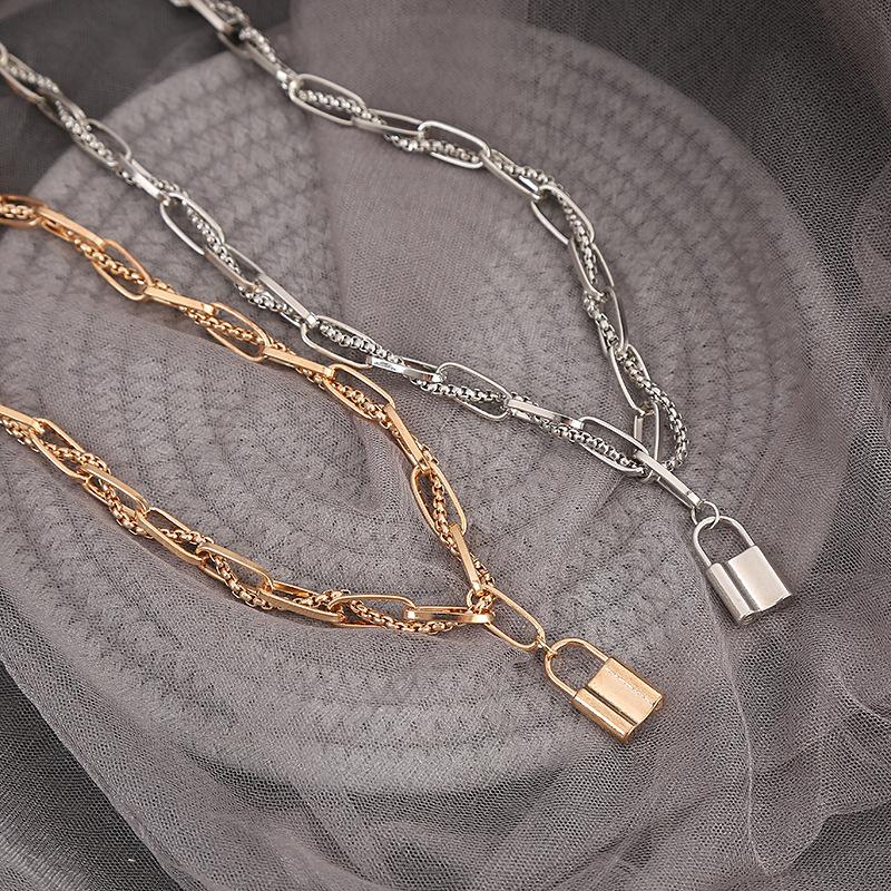 Lock Pendant Necklace Women's, Creative Fashion Chain Weaving Geometric Element Items Gift