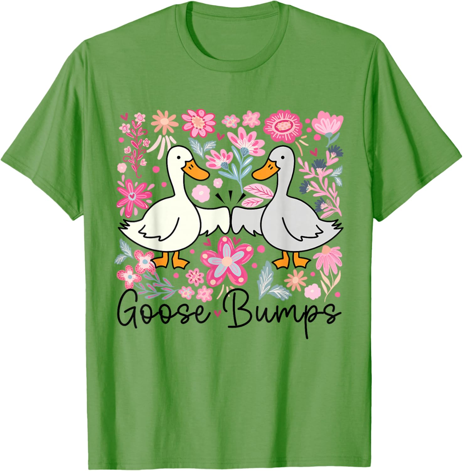 Goose Bumps Duck Floral Pun Graphic Tee Cute Casual Short Sleeve T-Shirt for Women S