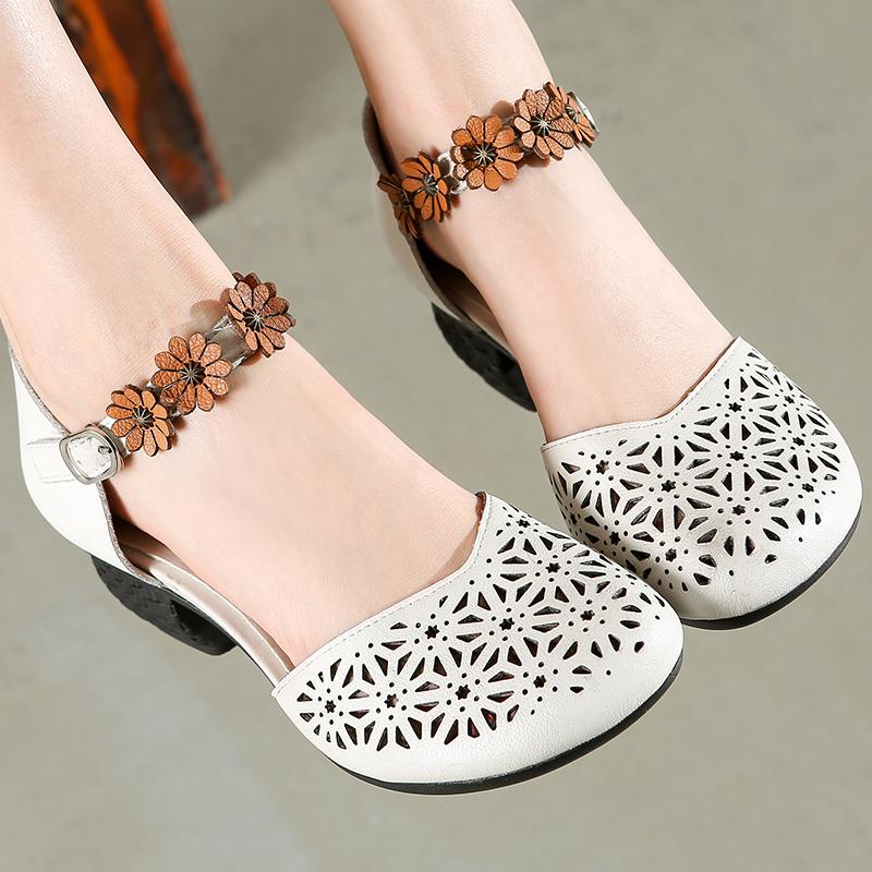 Fashion GKTINOO Genuine Leather Women Sandals Summer Shoes 5CM High Heels Retro Women Shoes 2025 Hollow Out Sandals