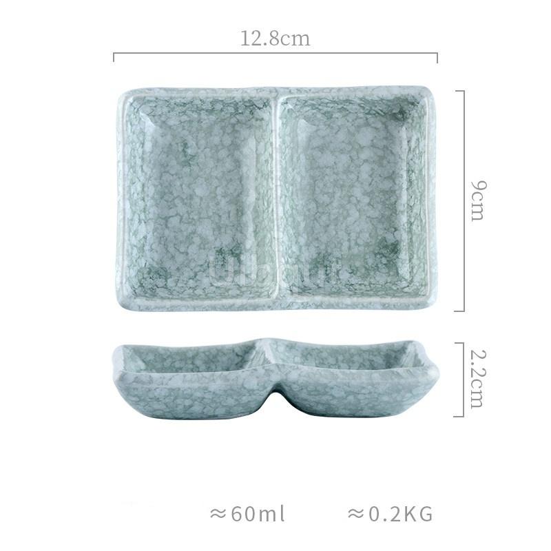Ceramic Two 2 Grid Sushi Plate Sauce Dish Stable Non Slip Seasoning Plate for Sushi Condiment Dipping Ketchup Olive Oil Butter