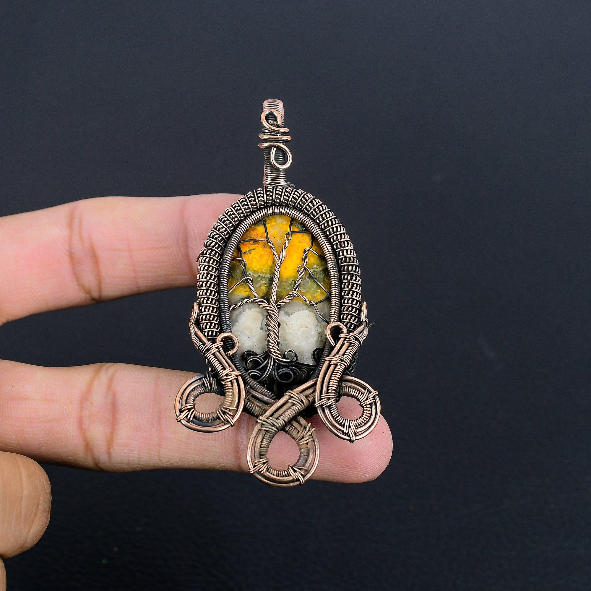 

Bumble Bee Jasper Jewelry, 999 Copper Wire Wrapped Gemstone Pendant, Handmade Pendant, For Memorial Day 2.55 Inches