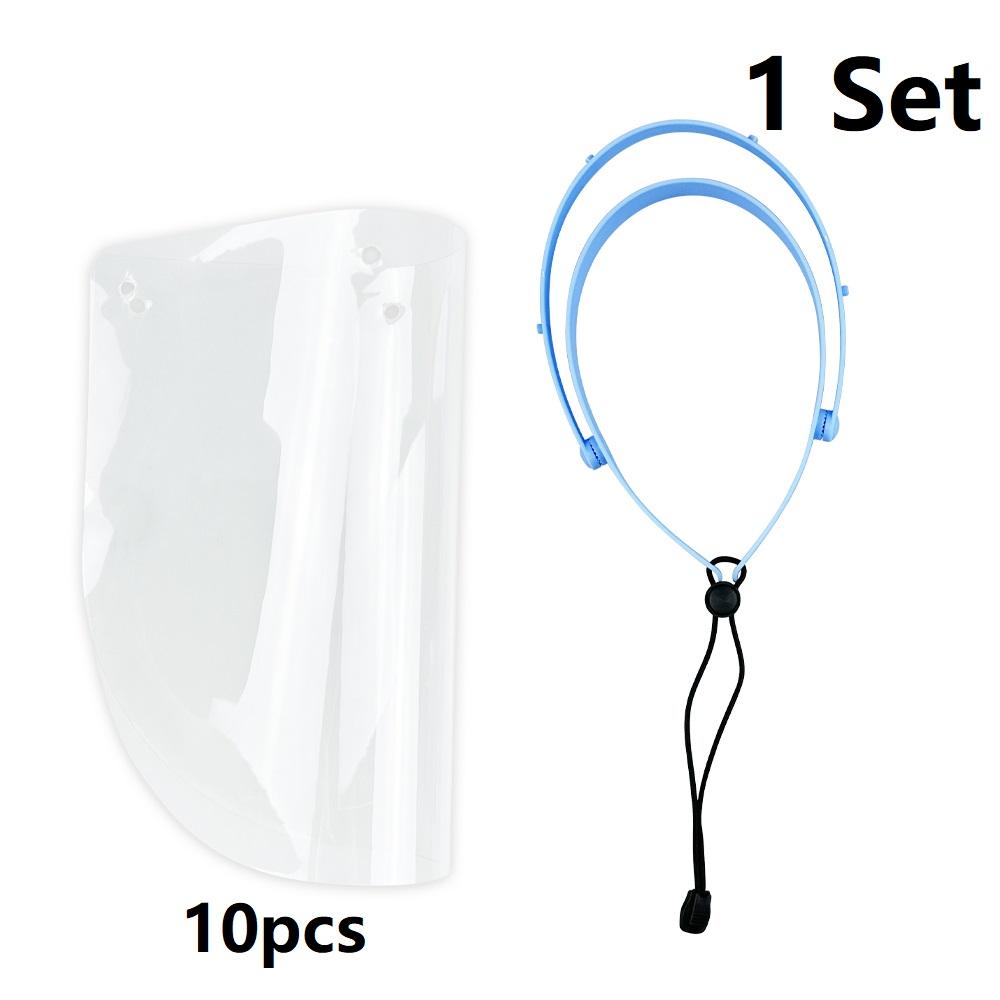 Transparent Dental Protective Face Shield 1 Shelf + 10 Shields Adjustable Anti-Fog Mask Smoke Oil Fog Proof Dustproof Face Masks