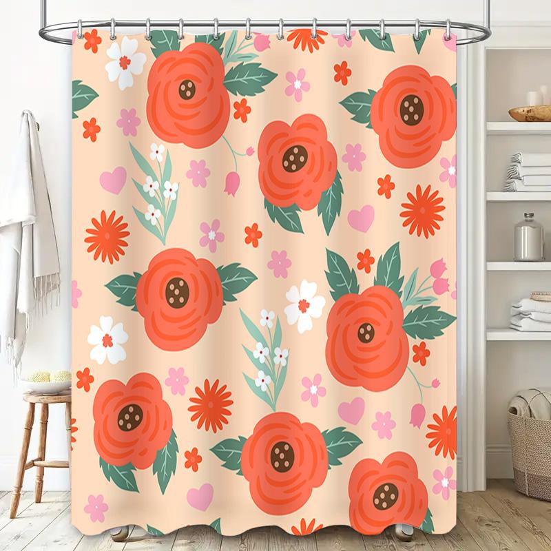 Floral Shower Curtain Pink Floral Print Bathroom Decor with Red Roses and White Flowers for Home Kitchen or Bath Area