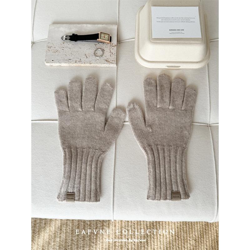 

Перчатки из чистой шерсти для женщин на осень и зиму, красные, высокого класса, однотонные, универсальные, для велоспорта, теплые, вязаные, с защитой пальцев от холода