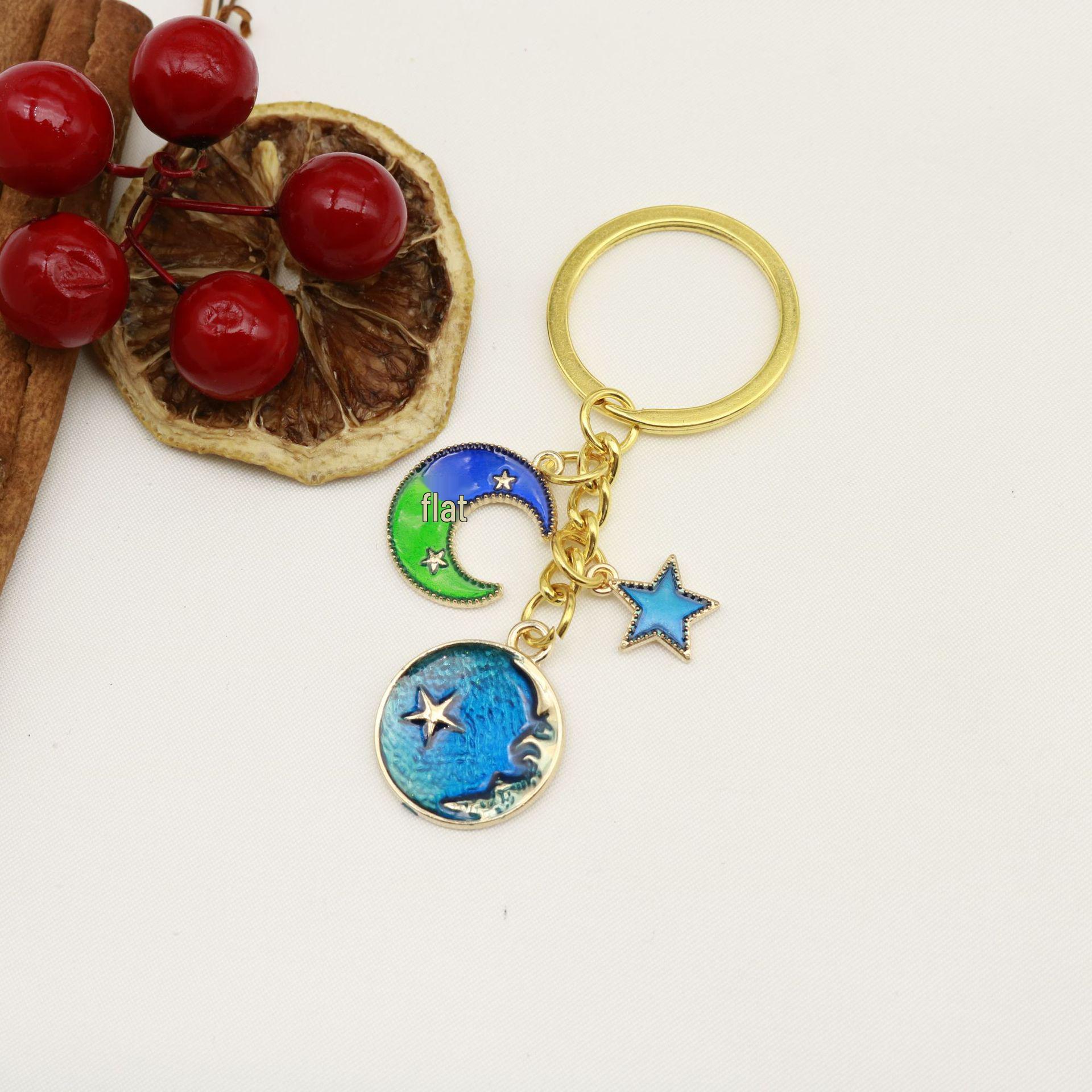 DIY Jewelry Accessories: Star, Moon, Planet, Cat Series Drip Oil Alloy Pendant & Keychain