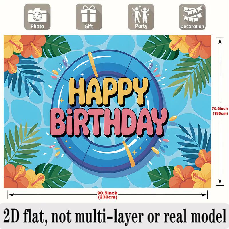 Tropical Birthday Banner, Blue Pool Flower Pattern Backdrop Wall Decor for Summer