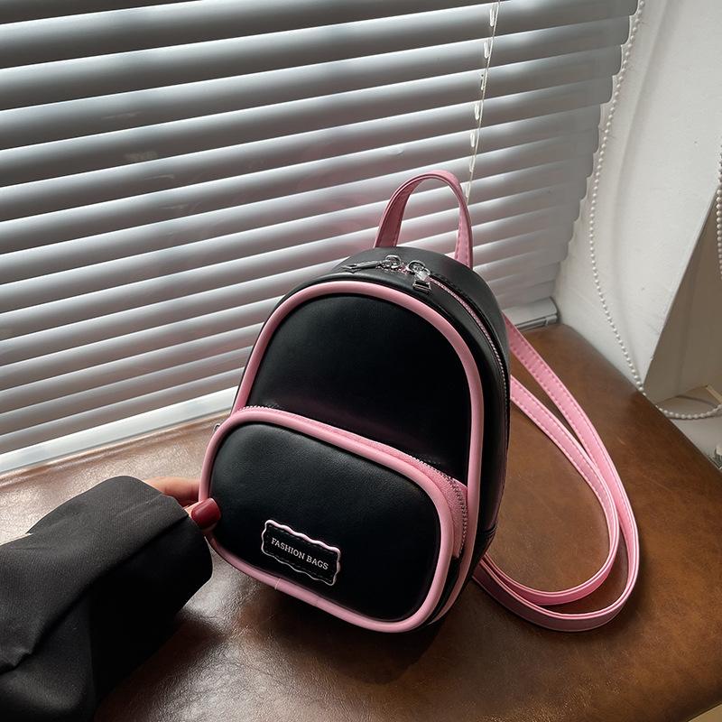 

Fashion niche bag women s new contrasting color small backpack portable retro lightweight college style backpack чёрный