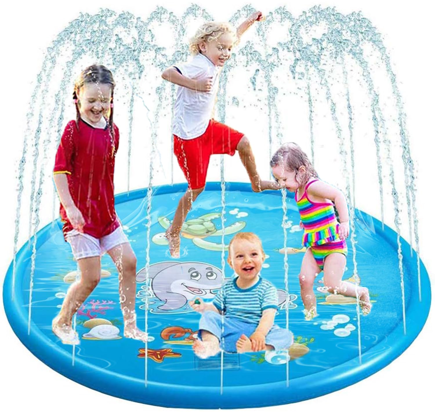 

Большой фонтан для игр с водой 170 см Дизайн «Морские друзья» Водонепроницаемый дизайн 10 см 3 уровня регулировки объема воды Термостойкий Безопасен для домашних животных Домашние животные разрешены Без воздуха Мгновенный