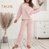 2 Pcs/Set Pajama Set Autumn Winter Casual Outfit Top Pants Set Round Neck Long Sleeve Top Elastic Waist Sport Tracksuit Daily Clothes Sleepwear