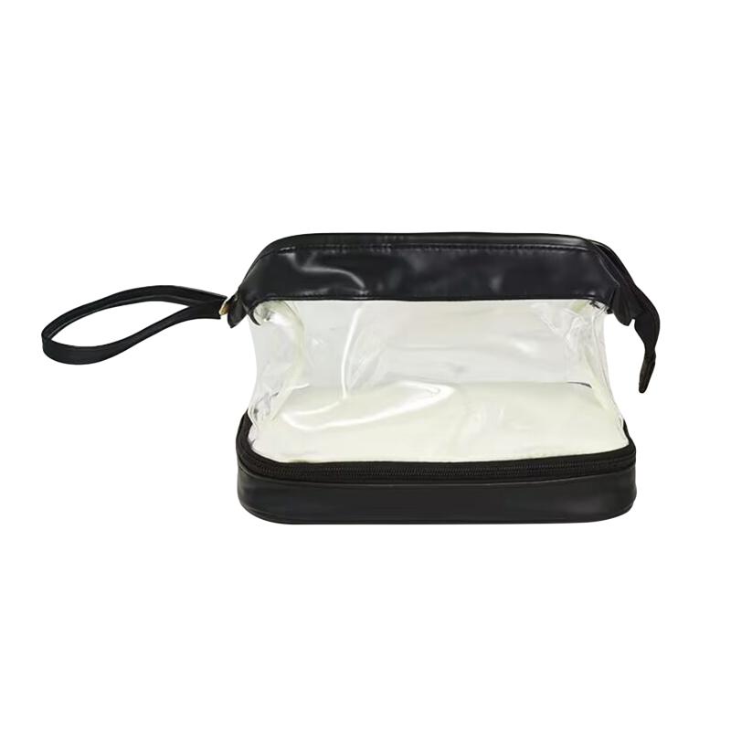 Clear Double Layer Makeup Bag for Women Toiletry Bag Large Capacity PU Cosmetic Bag Brush Storage Travel Essential Female