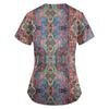 Plus SizePrinted Scrub Working Uniform Tops For Women's Cross V-Neck Print Short Sleeve Fun T-Shirts Workwear Tee With Pockets