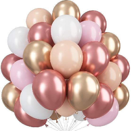 Dusty Pink Beige Balloons, 60 Pcs 12 Inch Pink Sand White Balloons, Metallic Gold Nude Cream Balloon for Girls Women Birthday Pastel Bridal Shower