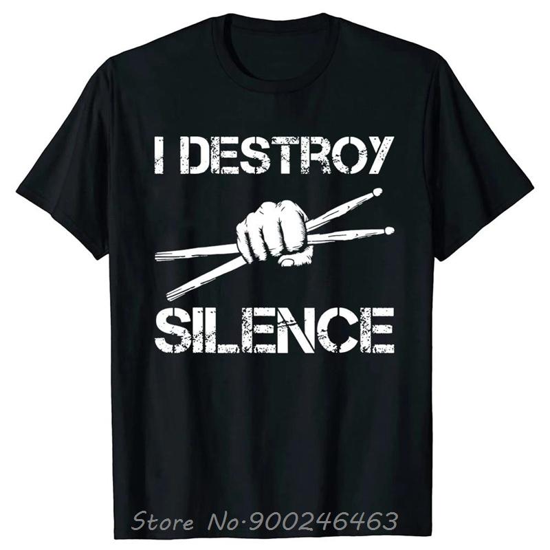 Drummer Vintage Evolution Of Unisex Drumsticks Drumset Drum Set Tshirt Tees Cotton I Destroy Silence Drumming Tshirts Unisex Clothes