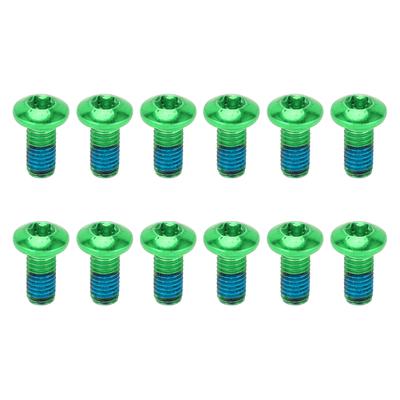 12pcs Mountain Bike Disc Brake Rotor Bolts Alloy Steel Bicycle Brake Disc Screw T25 M5x10mm BoltsGreen