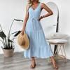 DICFY Women's Fashion Summer Spring Solid Color Print V-Neck Sleeveless Casual Dresses