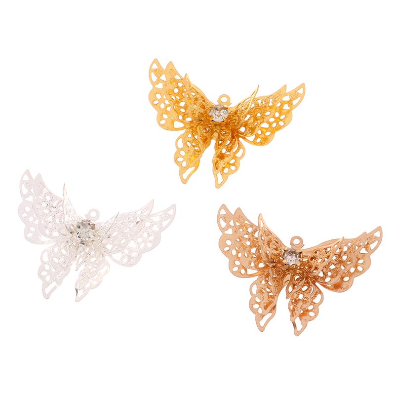 10Pcs 35X25Mm Gold Color/Silver/Bronze Metal  Butterfly Filigree Charm Diy Jewelry Making Accessories Supplies