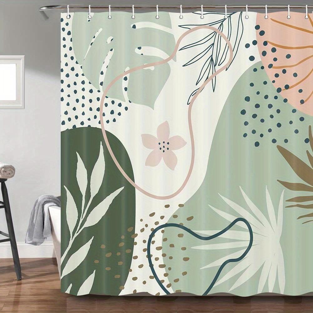 

Floral And Cactus Patterned Shower Curtain, Made Of Polyester Fabric, Machine Washable, With Hooks, Suitable For Bathroom Dcor. W60H190(CM)-1 Pcs