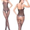 Sex Clothes, Suspenders, Mesh Clothes, One-piece Stockings, Hollow Open Gear, Tight Jacquard Black Large Size.