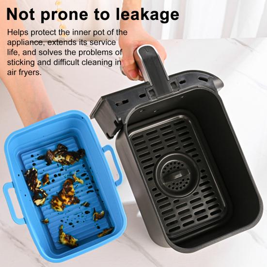 Square Silicone Air Fryer Liners Foldable Non-Stick Baking Tray with Grease Draining Grooves Heat-Resistant Dishwasher Safe Air Fryer Accessory