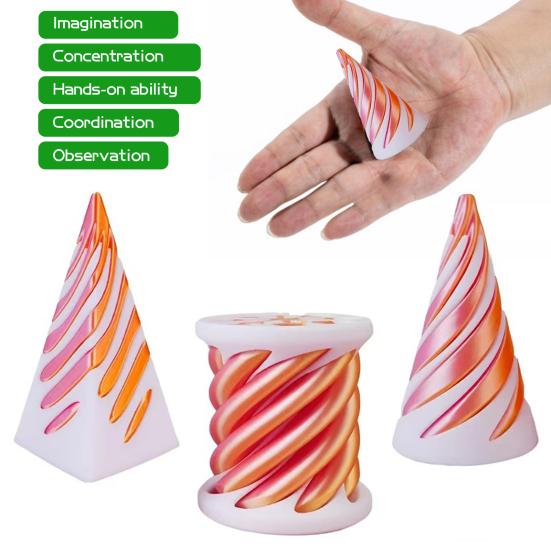 3Pcs/Set 3D Printed Spiral Cone Impossible Pyramid Passthrough Sculpture Spiral Cylinder Figurine Stress Anxiety Relief Mini Pyramid Fidget Toy